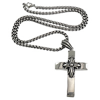 Stainless Steel Cross Necklace, box chain & blacken 4mm Approx 22 Inch 
