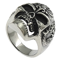 Нержавеющая сталь Человек палец кольцо, нержавеющая сталь, Череп, отверстие & чернеют, 29mm, размер:12, продается PC