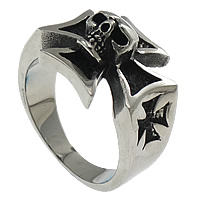 Нержавеющая сталь Человек палец кольцо, нержавеющая сталь, Череп Креста, чернеют, 17mm, размер:11, продается PC
