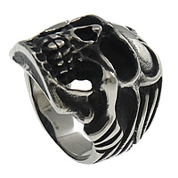 Нержавеющая сталь Человек палец кольцо, нержавеющая сталь, Череп, отверстие & чернеют, 28mm, размер:9, продается PC
