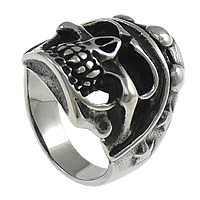 Нержавеющая сталь Человек палец кольцо, нержавеющая сталь, Череп, отверстие & чернеют, 28mm, размер:12, продается PC