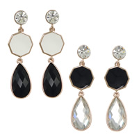 Brass Drop Earring, with rubber earnut & Glass, Teardrop, real rose gold plated, enamel & faceted & with rhinestone 58mm  