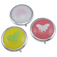 Iron Cosmetic Mirror, with Glass & Acrylic, Flat Round, platinum color plated & colorful powder nickel, lead & cadmium free 