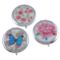 Iron Cosmetic Mirror, with Glass, Flat Round, printing mixed colors, nickel, lead & cadmium free 
