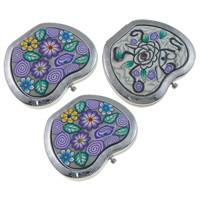 Iron Cosmetic Mirror, with Polymer Clay & Glass, Apple, platinum color plated nickel, lead & cadmium free 
