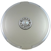 Iron Cosmetic Mirror, with Glass, Flat Round, platinum color plated, with rhinestone, nickel, lead & cadmium free 