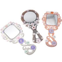 Zinc Alloy Cosmetic Mirror, with Glass, plated, enamel & with rhinestone, mixed colors, nickel, lead & cadmium free, 90-95mm 