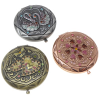 Zinc Alloy Cosmetic Mirror, with Glass, Flat Round, plated, enamel & with rhinestone, mixed colors, nickel, lead & cadmium free 