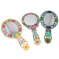 Zinc Alloy Cosmetic Mirror, with Glass, Flat Oval, plated, enamel & with rhinestone, mixed colors, nickel, lead & cadmium free, 112-118mm 