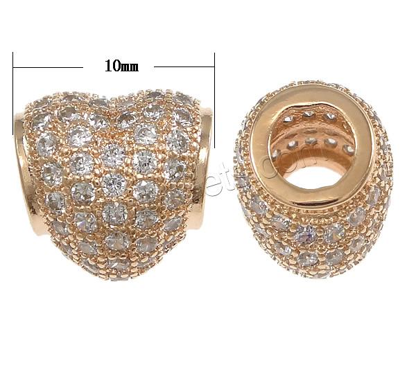 Cubic Zirconia Micro Pave Brass Beads, Heart, plated, Customized & micro pave cubic zirconia, more colors for choice, 10x10x8mm, Hole:Approx 4mm, Sold By PC