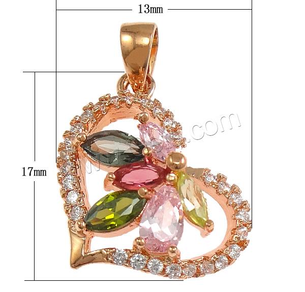 Cubic Zirconia Micro Pave Brass Pendant, Heart, plated, micro pave cubic zirconia & faceted, more colors for choice, nickel, lead & cadmium free, 13x17x4.5mm, Hole:Approx 2.5x4mm, Sold By PC