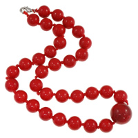 Gefärbt Jade Halskette, Zinklegierung Karabinerverschluss, rund, rot, 12mm, Länge:ca. 18.5 ZollInch, verkauft von Strang
