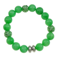 Jade Armbänder, mit Harz & Verkupferter Kunststoff, rund, mit Strass, grün, 12mm, Länge:ca. 7.5 ZollInch, verkauft von Strang