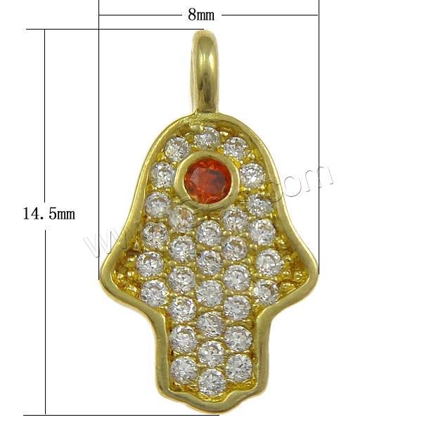 Cubic Zirconia Micro Pave Brass Pendant, Hamsa, plated, Islamic jewelry & micro pave cubic zirconia, more colors for choice, nickel, lead & cadmium free, 8x14.5x1.5mm, Hole:Approx 2mm, Sold By PC