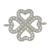Cubic Zirconia Micro Pave Sterling Silver Connector, 925 Sterling Silver, Four Leaf Clover, micro pave cubic zirconia & 1/1 loop Approx 1.5mm 