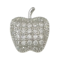 Cubic Zirconia Micro Pave Sterling Silver Bead, 925 Sterling Silver, Apple, micro pave cubic zirconia & hollow Approx 2.5mm 