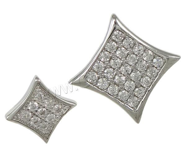 Cubic Zirconia Micro Pave Sterling Silver Earring, 925 Sterling Silver, Rhombus, different size for choice & micro pave cubic zirconia, Sold By Pair