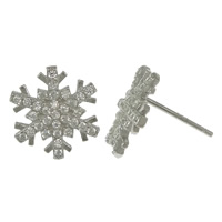 Cubic Zirconia Micro Pave Sterling Silver Earring, 925 Sterling Silver, Snowflake, Christmas jewelry & micro pave cubic zirconia 