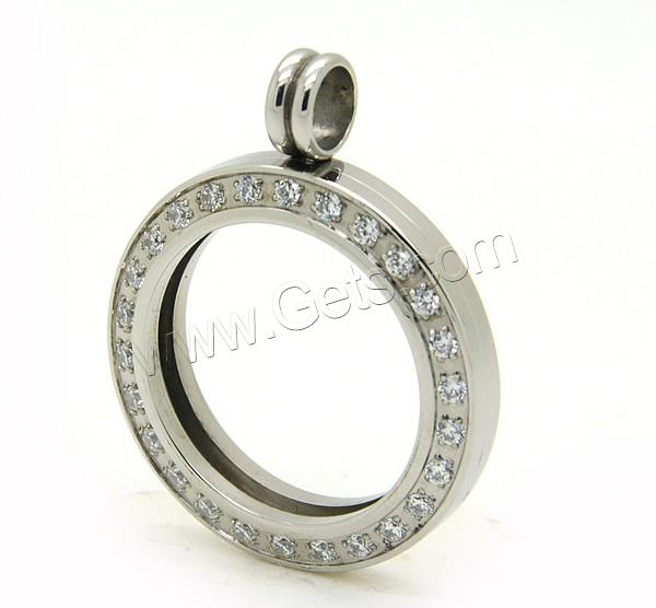 Stainless Steel Floating Locket, with Glass, Flat Round, plated, with rhinestone, more colors for choice, 31mm, Hole:Approx 4.5mm, Sold By PC