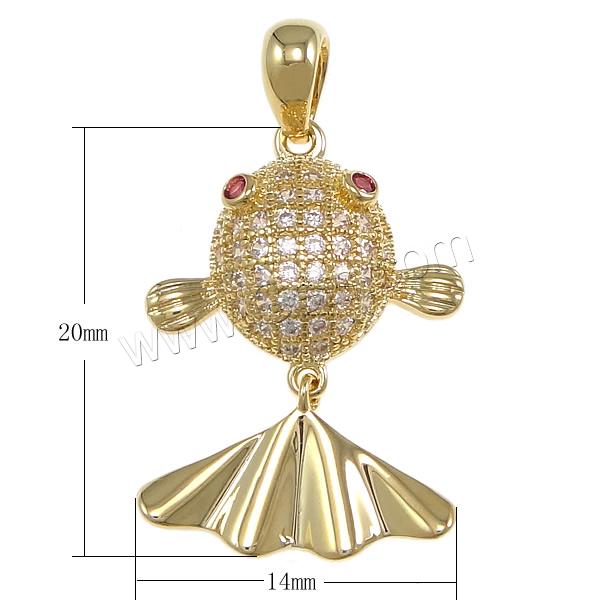 Cubic Zirconia Micro Pave Brass Pendant, Fish, plated, micro pave cubic zirconia, more colors for choice, nickel, lead & cadmium free, 14x20x4mm, Hole:Approx 4x3mm, Sold By PC