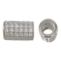 Cubic Zirconia Micro Pave Sterling Silver Bead, 925 Sterling Silver, Column, plated, micro pave cubic zirconia & hollow Approx 3.5mm 