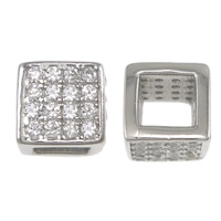 Cubic Zirconia Micro Pave Sterling Silver Bead, 925 Sterling Silver, Square, plated, micro pave cubic zirconia Approx 3.8mm 