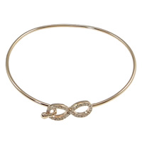 Brass Bangle, Infinity, plated, with rhinestone 1.5mm, Inner Approx Approx 6.5 Inch 