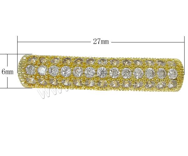 Cubic Zirconia Micro Pave Brass Beads, Tube, plated, micro pave 39 pcs cubic zirconia & hollow, more colors for choice, 27x6mm, Hole:Approx 3.5mm, Sold By PC