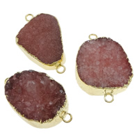 Natural Quartz Druzy Connector, Ruby Quartz, with Brass, Nuggets, gold color plated, 1/1 loop, 11-36mm Approx 3mm 
