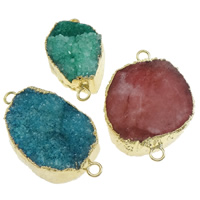 Natural Quartz Druzy Connector, with Brass, Nuggets, gold color plated, 1/1 loop, mixed colors, 11-48mm Approx 3mm [