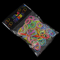 Loom Bands, Gummi, mit Kunststoff, synthetisch, Angehängte Häkelnadel & mit Clip S & für Kinder, gemischte Farben, 15x1.5mm, ca. 200PCs/Tasche, verkauft von Tasche