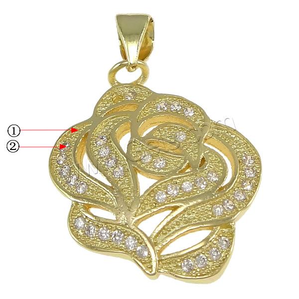 Cubic Zirconia Micro Pave Brass Pendant, Flower, plated, micro pave 60 pcs cubic zirconia, more colors for choice, 18x22x3.5mm, Hole:Approx 3.5x4.5mm, Sold By PC