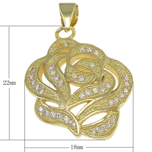 Cubic Zirconia Micro Pave Brass Pendant, Flower, plated, micro pave 60 pcs cubic zirconia, more colors for choice, 18x22x3.5mm, Hole:Approx 3.5x4.5mm, Sold By PC