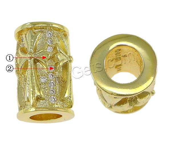 Cubic Zirconia Micro Pave Brass European Bead, Column, plated, micro pave 40 pcs cubic zirconia & without troll, more colors for choice, nickel, lead & cadmium free, 10x14mm, Hole:Approx 5mm, Sold By PC