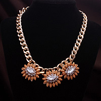 Fashion Statement Necklace, Zinc Alloy, with Crystal & Acrylic, with 1.9Inch extender chain, Flower, gold color plated, curb chain & faceted & with rhinestone, nickel, lead & cadmium free Approx 15.7 Inch 