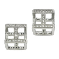 Cubic Zirconia Micro Pave Sterling Silver Bead, 925 Sterling Silver, Cube, plated, micro pave cubic zirconia & large hole & hollow Approx 7.5mm 