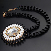 Fashion Statement Necklace, Zinc Alloy, with Crystal & Acrylic, with 1.9Inch extender chain, Flower, gold color plated, stoving varnish & box chain & faceted & with rhinestone, nickel, lead & cadmium free Approx 15.7 Inch 