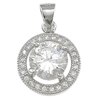 Cubic Zirconia Micro Pave Sterling Silver Pendant, 925 Sterling Silver, Flat Round, plated, Customized & micro pave cubic zirconia Approx 