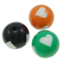 Perles acryliques nature, Acrylique, Rond, avec le motif de coeur & couleur solide, plus de couleurs à choisir, 20mm Environ 1.5mm, Environ Vendu par sac