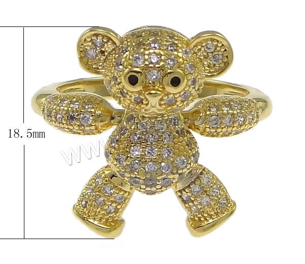 Brass Finger Ring, Bear, plated, micro pave cubic zirconia & hollow, more colors for choice, nickel, lead & cadmium free, 18.5mm, US Ring Size:5, Sold By PC