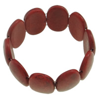 Synthetic Turquoise Bracelet, with Elastic Thread, Flat Oval, red Inner Approx 50mm Approx 6 Inch 