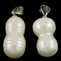 Cultured Freshwater Pearl Brass Pendant, with brass bail, Calabash, natural, white Approx 4mm 