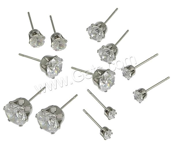 Stainless Steel Cubic Zirconia Stud Earring, Flat Round, different size for choice & with cubic zirconia, original color, Sold By Pair