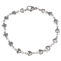 Stainless Steel Chain Bracelets, heart chain, original color Approx 7 Inch 