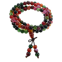 bracelets de multicouche de perles en agate, Tourmaline Couleur Agate, avec cordon élastique en nylon & agate rouge, 4 brins, 6mm Environ 26 pouce, Vendu par brin