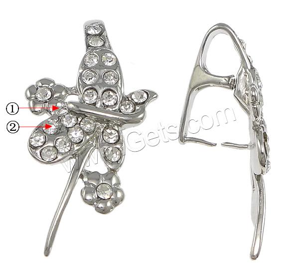 Zinc Alloy Pinch Bail, Leaf, plated, with rhinestone, more colors for choice, nickel, lead & cadmium free, 17.5x35x4mm, 1mm, Hole:Approx 5x7mm, Sold By PC