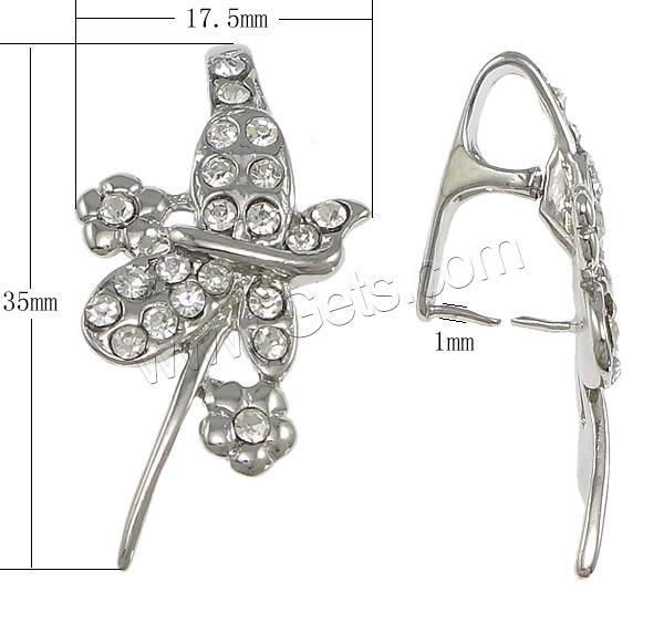 Zinc Alloy Pinch Bail, Leaf, plated, with rhinestone, more colors for choice, nickel, lead & cadmium free, 17.5x35x4mm, 1mm, Hole:Approx 5x7mm, Sold By PC