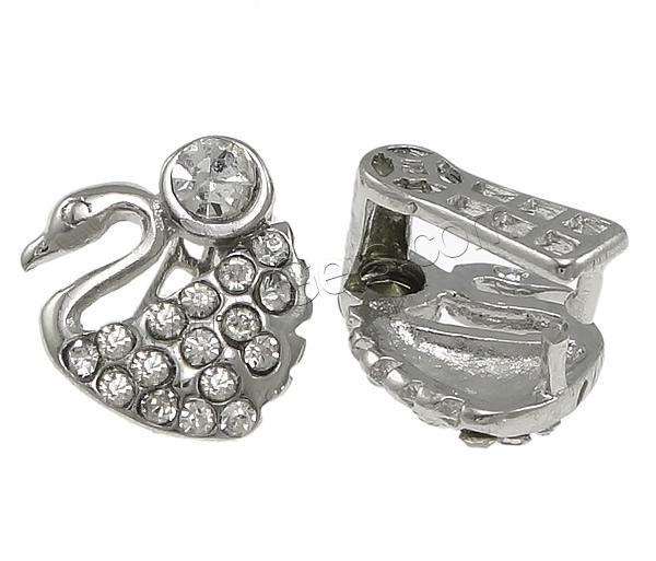Zinc Alloy Pinch Bail, Swan, plated, with rhinestone, more colors for choice, nickel, lead & cadmium free, 13x14x3mm, 1mm, Sold By PC