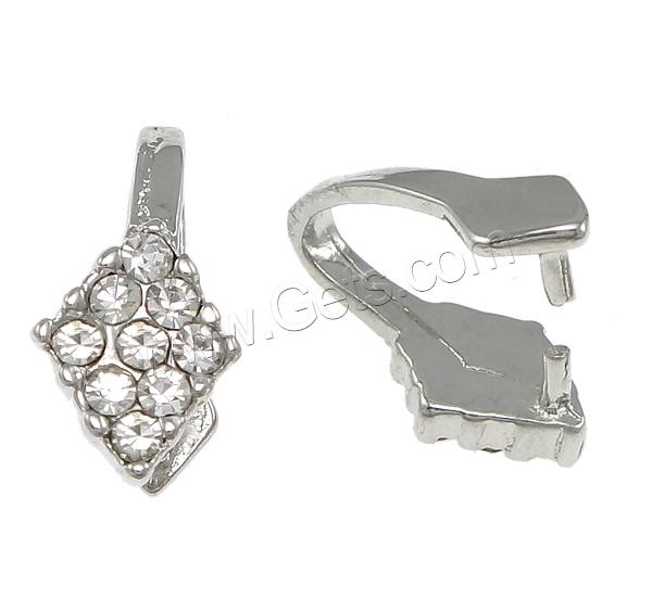 Zinc Alloy Pinch Bail, Rhombus, plated, with rhinestone, more colors for choice, nickel, lead & cadmium free, 7x15x2mm, 1mm, Sold By PC