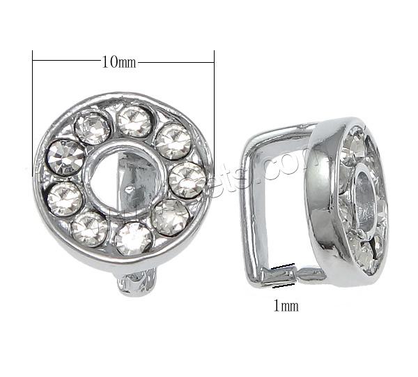 Zinc Alloy Pinch Bail, Donut, plated, with rhinestone, more colors for choice, nickel, lead & cadmium free, 10x10x2mm, 1mm, Sold By PC